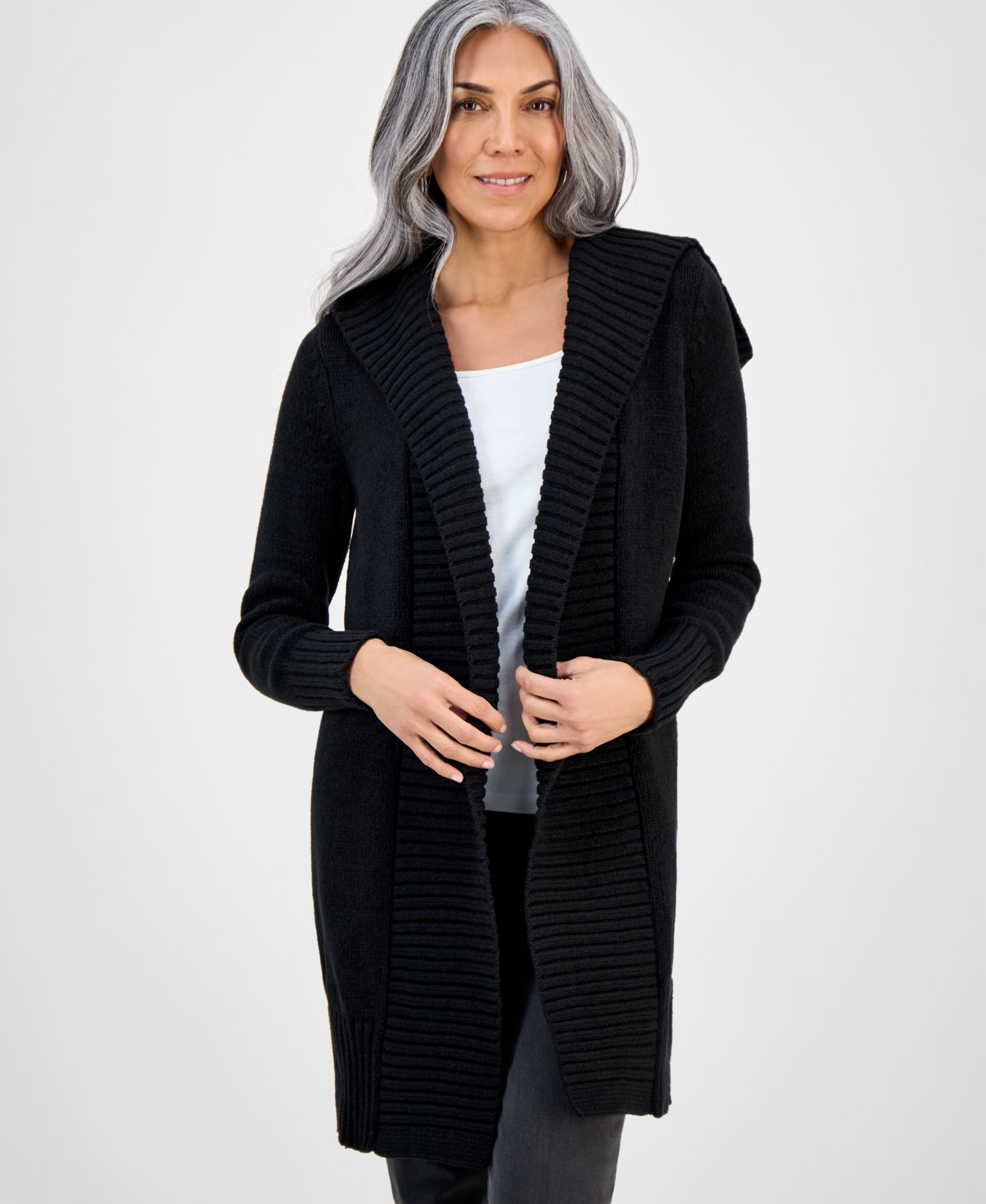 Women's Hooded Open-Front Cardigan