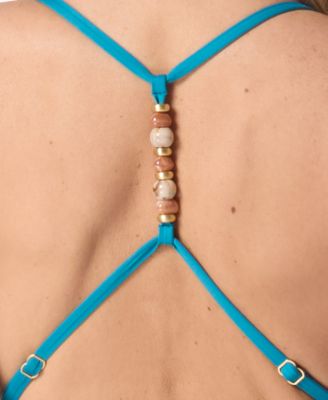 Women's Beaded Back Strap Scoop Neck One Piece Swimsuit