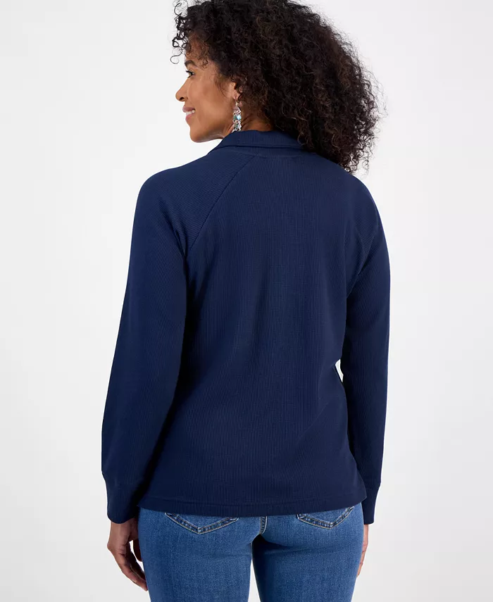 Women's Waffle-Knit Quarter Zip Top - thumbnail 6