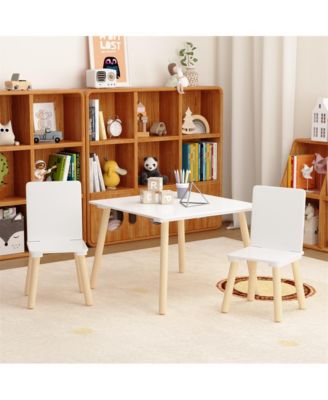 Kids Table and 2 Chairs Set, 3 Pieces Toddler Table and Chair Set, Wooden Activity Play Table Set (White)