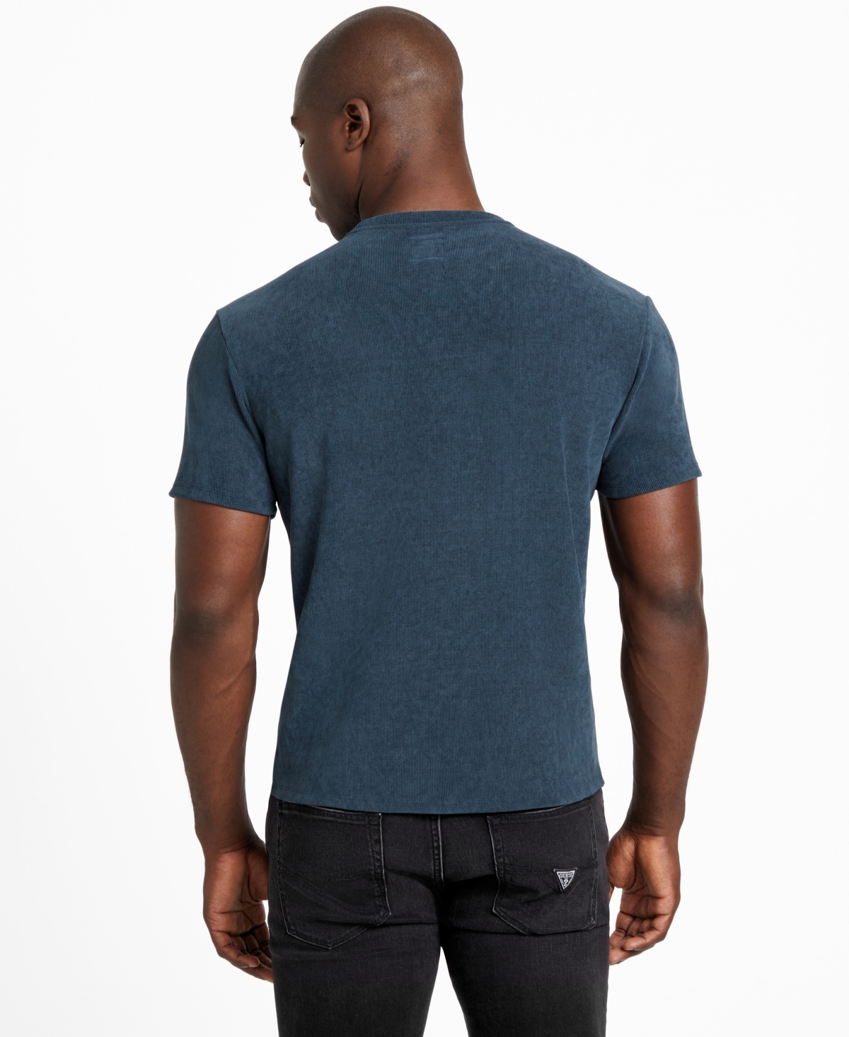 Guess Men's Regular-fit Ribbed-knit Embroidered Logo Graphic T-shirt In Blue