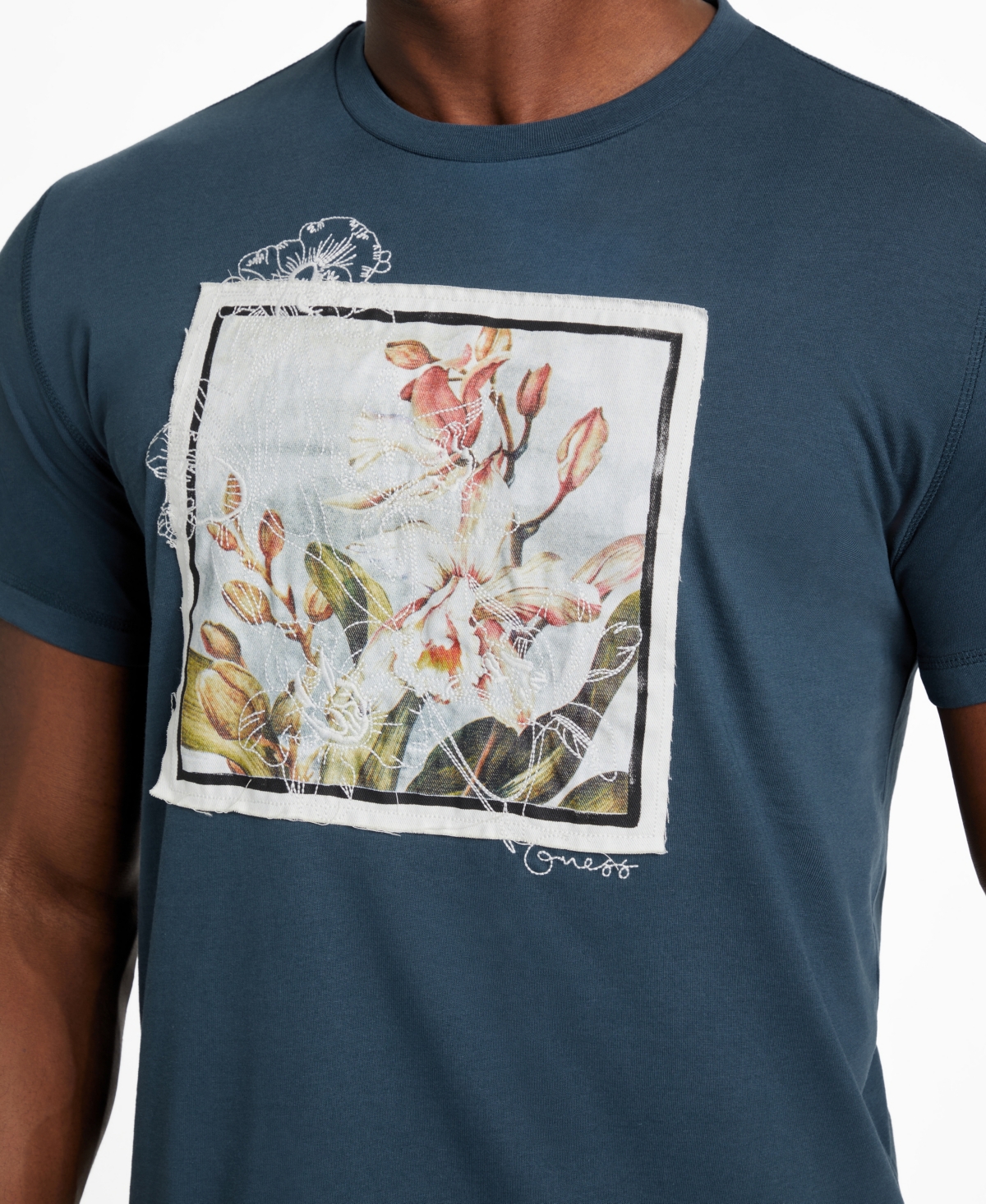 Guess Men's Short Sleeve Crewneck Flower Box Graphic T-shirt In Blue