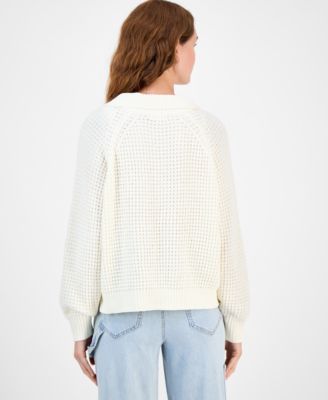 Juniors' Snap-Front Chenille Long-Sleeve Sweater 
