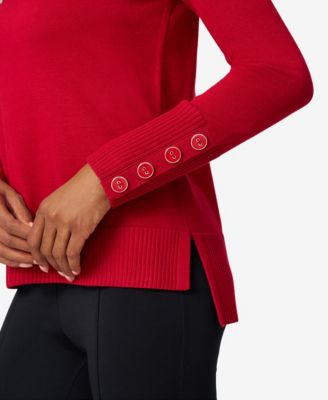 Women's Fine Gauge Boat-Neck Buttoned-Cuff Sweater