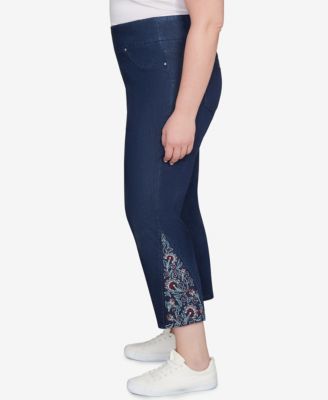 Plus Size Super Soft Stretch Denim Embroidered Ankle Jeans