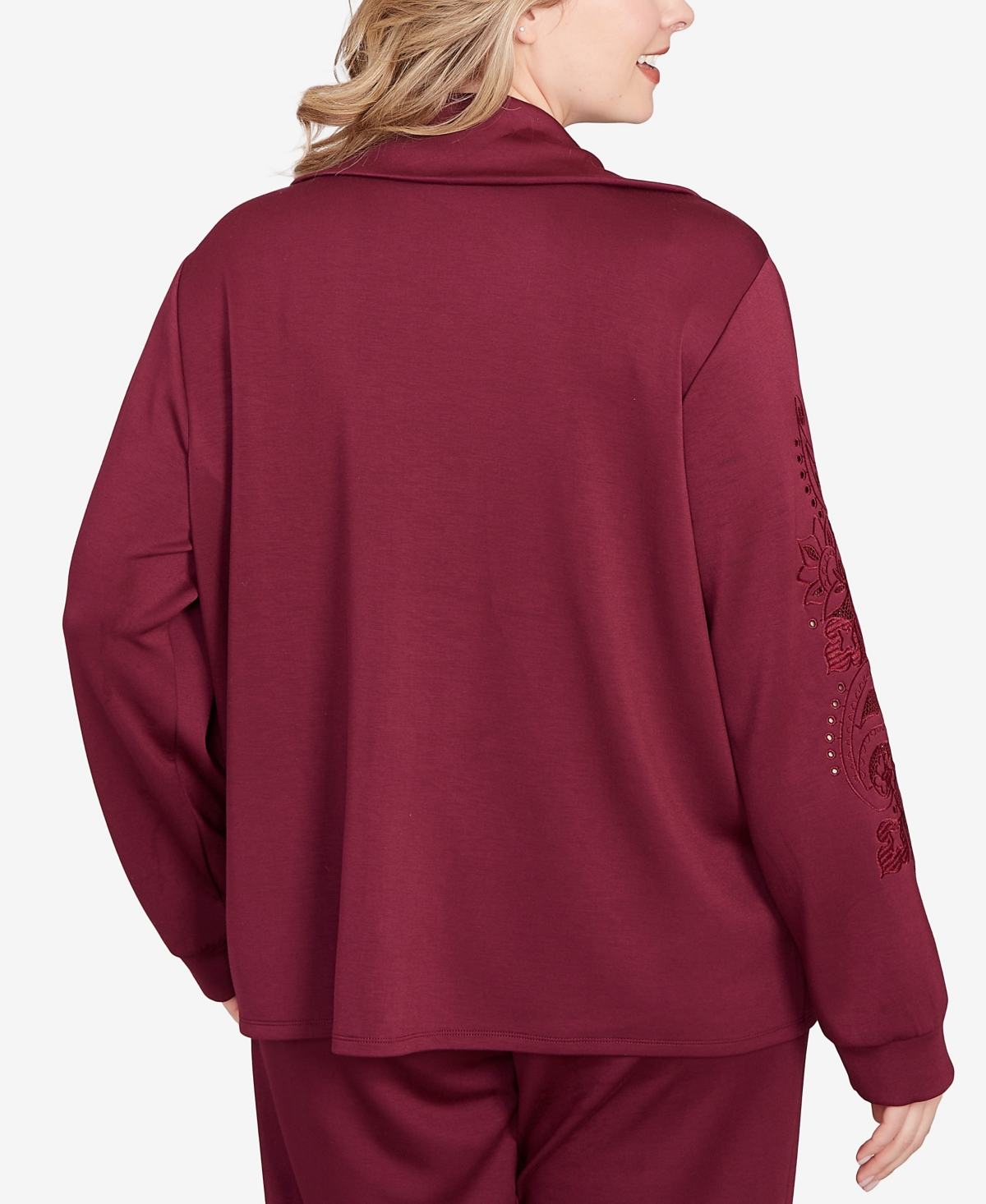 Ruby Rd. Plus Size Embroidered Floral Cutout Snap Jacket In Purple
