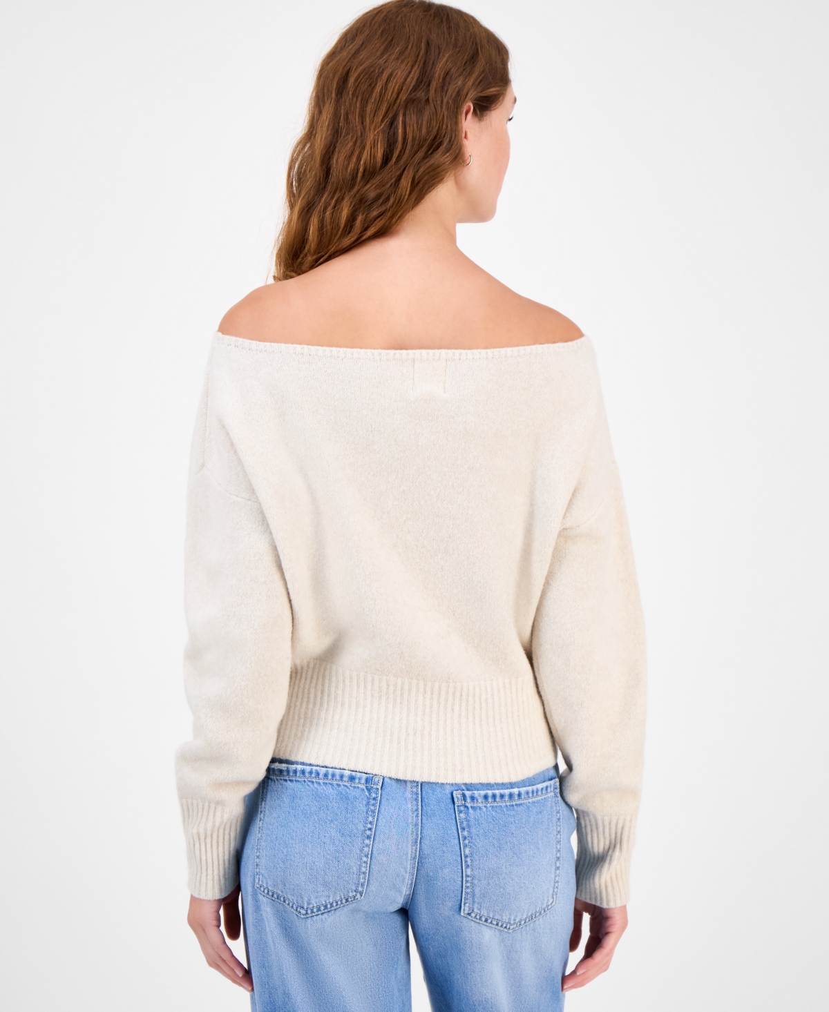 Hippie Rose Juniors' Off-the-shoulder Slouchy Sweater In Neutral