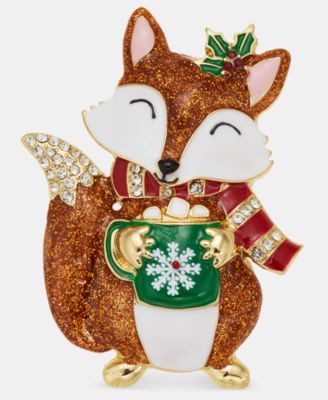 Holiday Lane - Crystal & Glitter Fox Pin