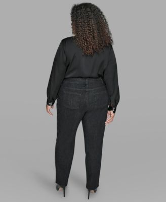 KARL LAGERFIELD PARIS Plus Size Rhinestone Trim High Rise Denim Pants