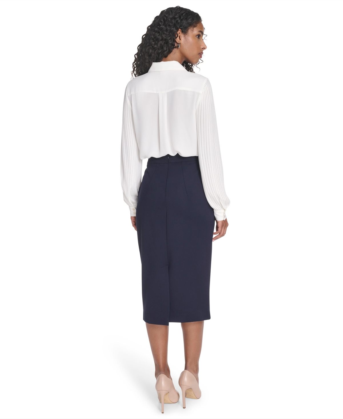 Tommy Hilfiger Women's Pleated Sleeve Button Up Blouse In White