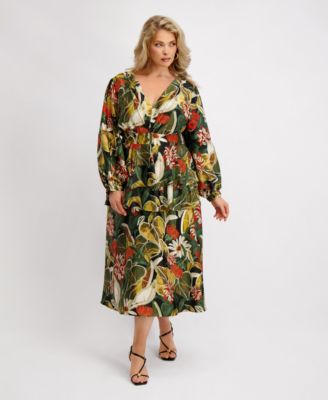 Plus Size Long-Sleeve Tiered Satin Maxi Dress