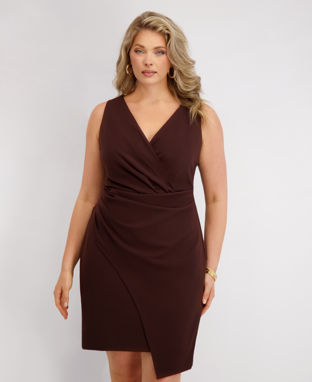 Siena Plus Size Origami-pleat Asymmetric-hem Dress In Brown