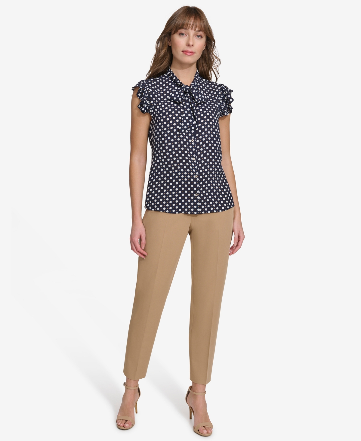 Tommy Hilfiger Women's Double Dot Ruffle Sleeve Bow Blouse In Blue