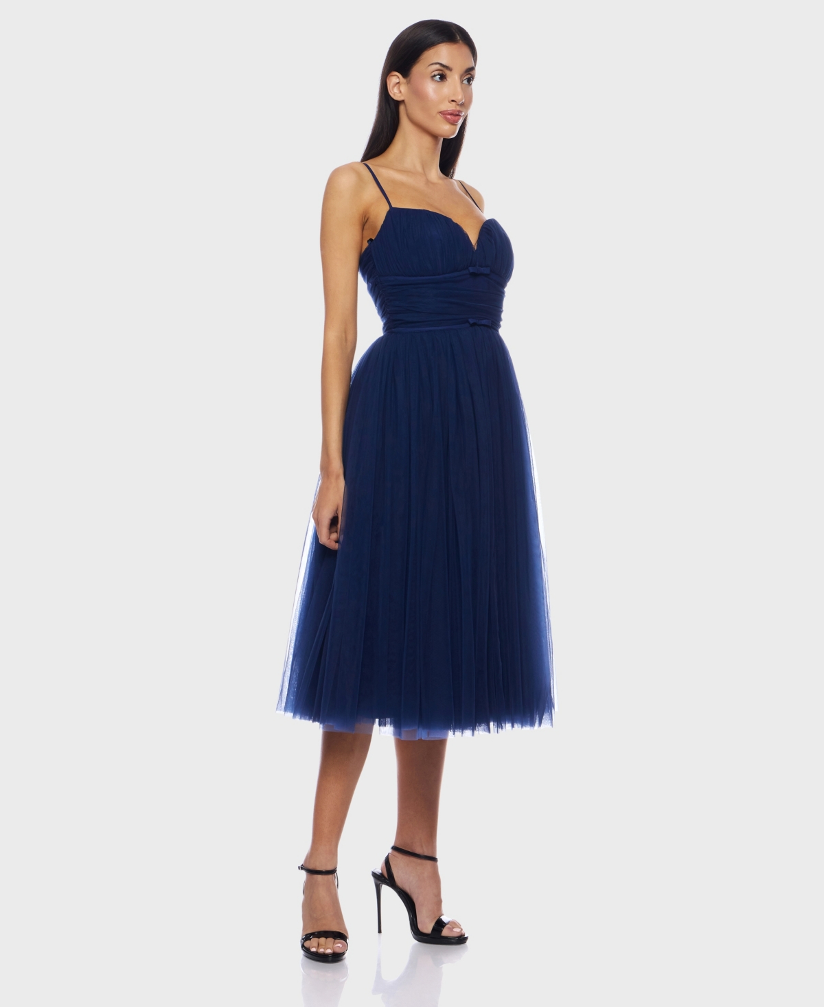 Alex & Sophia Juniors' Mesh Tulle Sleeveless Midi Dress In Blue