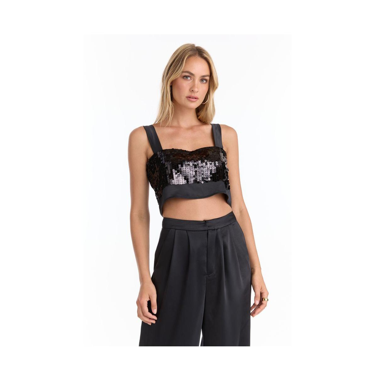 Women's Zoey Sequin Crop Top - Black