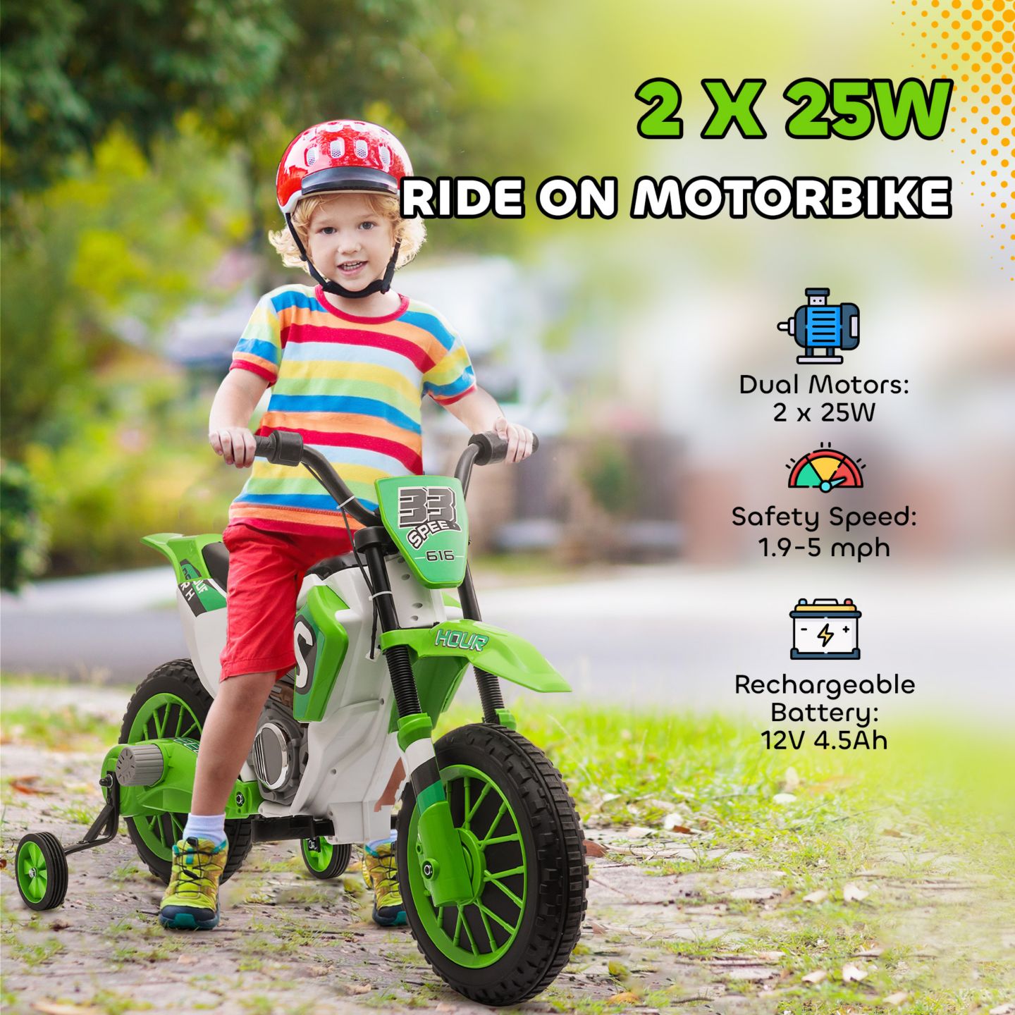 Детская игрушка Aosom 12V Kids Racing Battery-Powered Motorcycle with Training Wheels, Ages 3-7 — фото 3