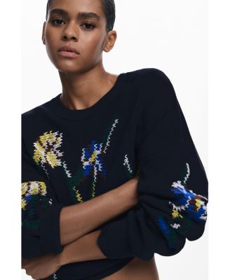 Women's Jacquard sweater with embroidered flowers