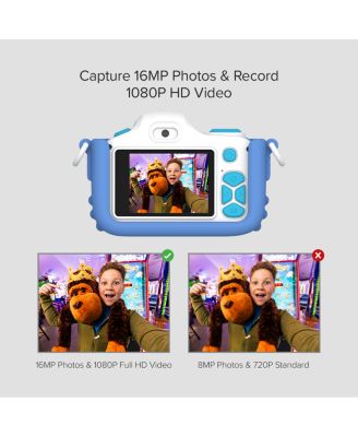Camera 3 (Blue) Kids Digital Camera, Video Camera for Toddlers, 16MP 1080HD Video, MicroSD Card, Selfie & Macro Lens, Safety Neck Lanyard Gift for Kids 3-12