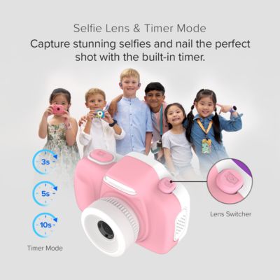 Camera 3 (Pink) Kids Digital Camera, Video Camera for Toddlers, 16MP 1080HD Video, MicroSD Card, Selfie & Macro Lens, Safety Neck Lanyard Gift for Kids 3-12