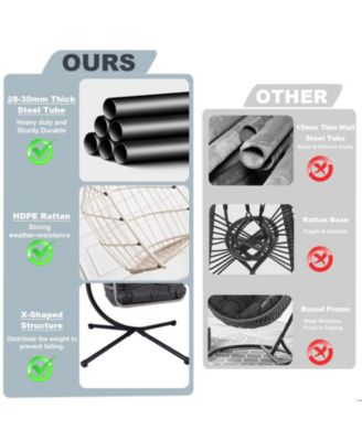 Outdoor Egg Hanging Chair with Stand, Patio Wicker Swing Egg Chair Indoor Swinging Chair Outdoor Hammock Egg Chair