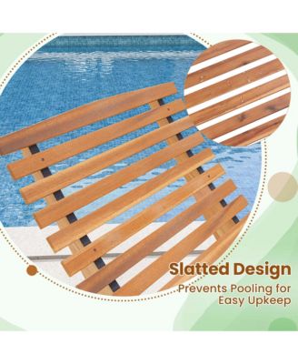 Outdoor Chaise Lounge with High Back Slatted Seat Stopper Outside Wood Rocker