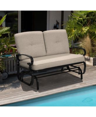 Patio Swing Glider Chair Rocking Loveseat Bench for 2 Persons with Beige Cushions