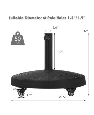 50 lbs Round Resin Patio Umbrella Base Stand Holder w/ Lockable Wheels