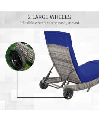 Chaise Lounge Pool Chair, Outdoor PE Rattan Cushioned Patio Sun Lounger w/ 5-Level Adjustable Backrest & Wheels for Easy Movement, Wicker, Dark Blue