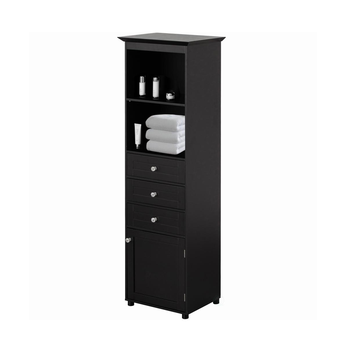 Tall Freestanding Storage Organizer Linen Tower, Vanity Closet, Bathroom Cabinet with 2 Open shelves, 3 Drawers, and a Closet, White