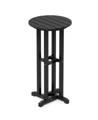 21.5'' Round Bar Table Patio HDPE Bar Height Dining Table w/ Slatted Tabletop