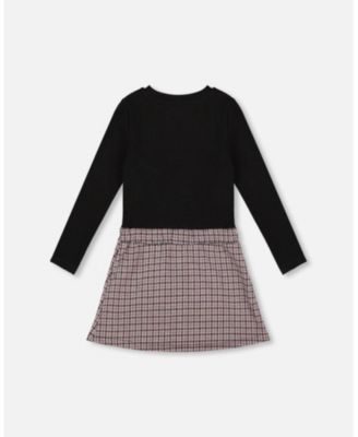 Girl Bi-Material Dress Black and Houndstooth - Toddler|Child