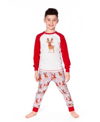 Baby Boys Two-Piece Cotton Pajama Set Beige Reindeer Print
