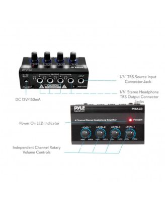 4-Channel Portable Stereo Headphone Amplifier - Mini Earphone Splitter Amp with 4 ¼” TRS Output Jacks - Independent Volume Controls - High-Quality Audio for Studio & Stage - PHA40