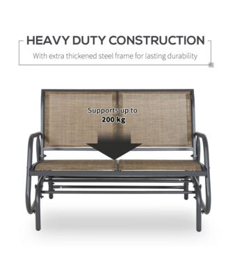 2-Person Outdoor Glider Bench, Patio Double Swing Rocking Chair Loveseat w/Powder Coated Steel Frame for Backyard Garden Porch, Light Mixed Brown