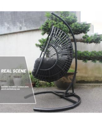 High Quality Outdoor Indoor Black color PE Wicker Swing Egg chair with Antracite Color Cushion And Black Color Base