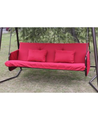 Outdoor Patio 3 seaters Metal Swing Chair Swing bed with Cushion and Adjustable Canopy Red Color