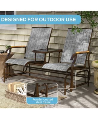 2 Person Outdoor Glider Bench, Patio Swing Glider Chair Loveseat with Breathable Mesh, Table, Steel Frame for Garden, Backyard, Porch, Gray
