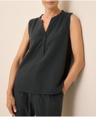 Women's Organic Cotton Coastal Double Gauze Henley Tank