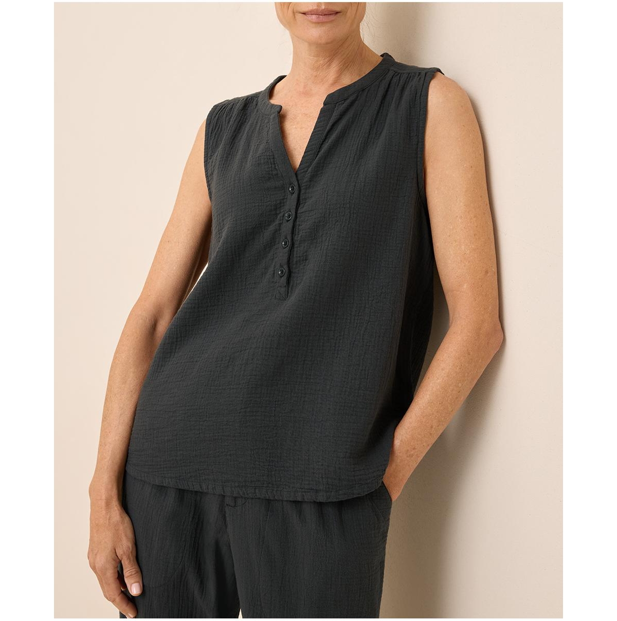 Pact Women's Organic Cotton Coastal Double Gauze Henley Tank