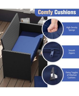 4 PCS Outdoor Dining Set, Rattan Loveseat Chair & 2 Ottomans