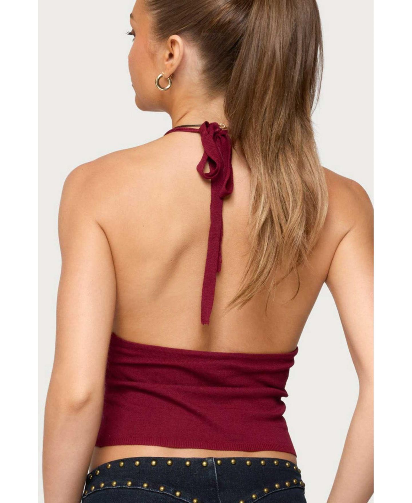 Женский топ Edikted Missie Knitted Plunge Neck Halter, цвет: Бордовый — фото 2