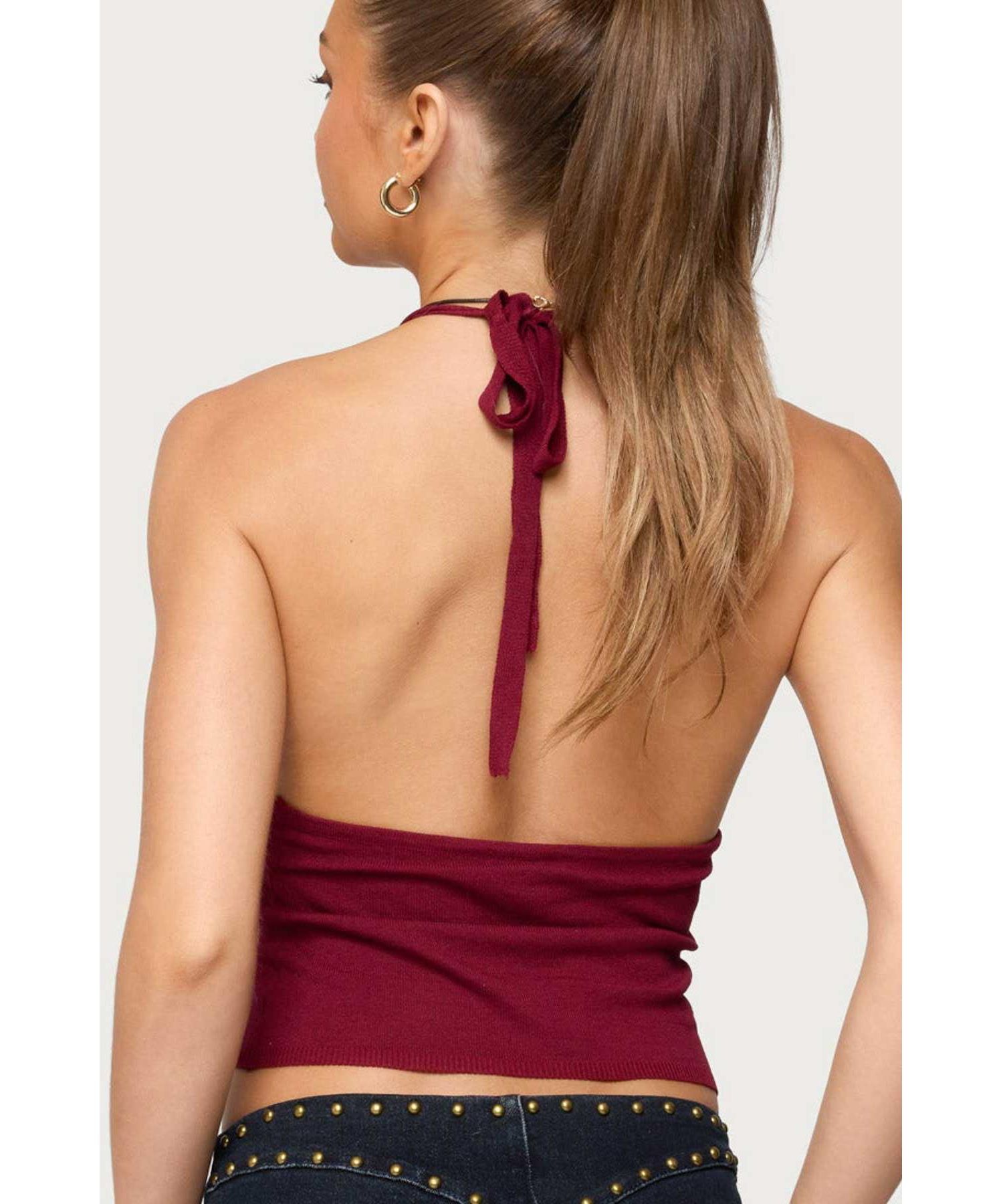 Women's Missie Knitted Plunge Neck Halter Top
