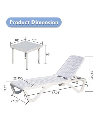 Flynama Outdoor Chaise Lounge, Pool Lounge Chair Plastic Adjustable Recliner in-Pool Lounger Tanning Lounge Chair with Table for in-Pool, Beach, Poolside, Lawn, White