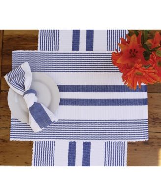 18" x 18" Blue & White Cotton Reversible 4th of July Patriotic Woven Reversible Napkin Set of 6