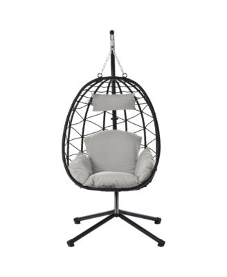 Egg Chair with Stand Indoor Outdoor Swing Chair Patio Wicker Hanging Egg Chair Hanging Basket Chair Hammock Chair with Stand for Bedroom Living Room Balcony