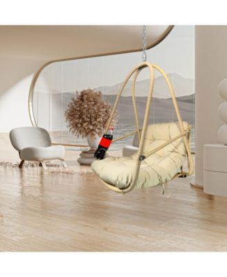 Swing Egg Chair with Stand Indoor Outdoor Wicker Rattan Patio Basket Hanging Chair with C Type bracket , with cushion and pillow,Patio Wicker folding Hanging Chair( Special construction cup holder