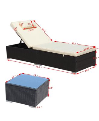 3-Piece Outdoor Patio Furniture Set Chaise Lounge, Patio Reclining Rattan Lounge Chair Chaise Couch Cushioned with Glass Coffee Table, Adjustable Back and Feet, Lounger Chair for Pool Garden, Beige