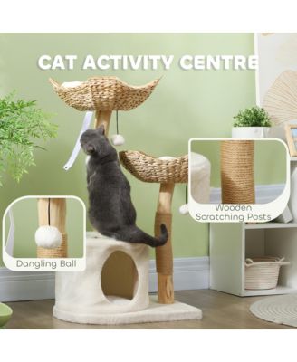 Modern Cat Tree with Wooden Scratching Posts, Condo, Beds & Cushions