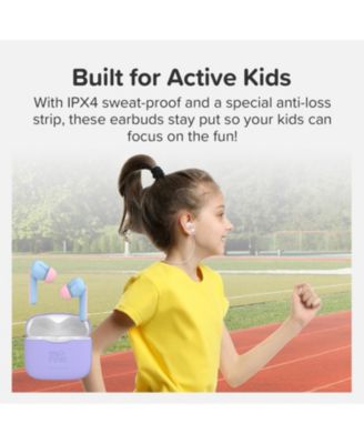 CareBuds (Cotton Candy) Kids Wireless Earbuds with 85dB Volume Limit, Built-in Mic, 6 Ear Tips, Anti-Lost Strap Easy Pairing, Gift for Kids 4-15