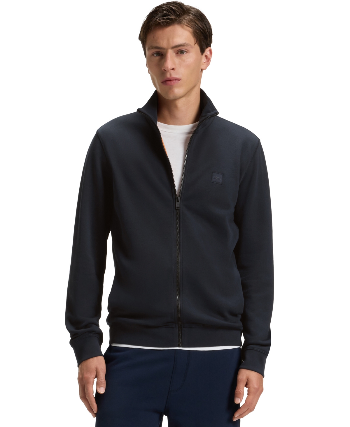 Boss by Hugo Boss Men's Logo Badge Zip-Up Sweatshirt - Open Beige